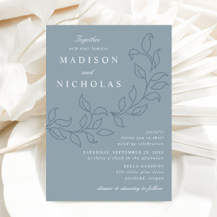 Convites Casca de Folhas Azul Empoeirado Casamento