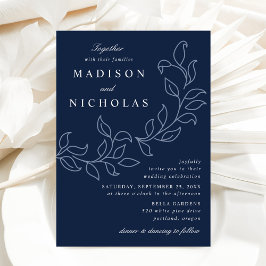 Convites Casca de Folhas Casamento Azul Marinho