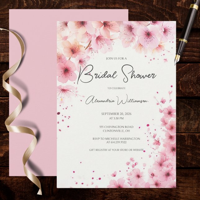 Convites Cascading Pink Flowers Bridal Shower (Criador carregado)
