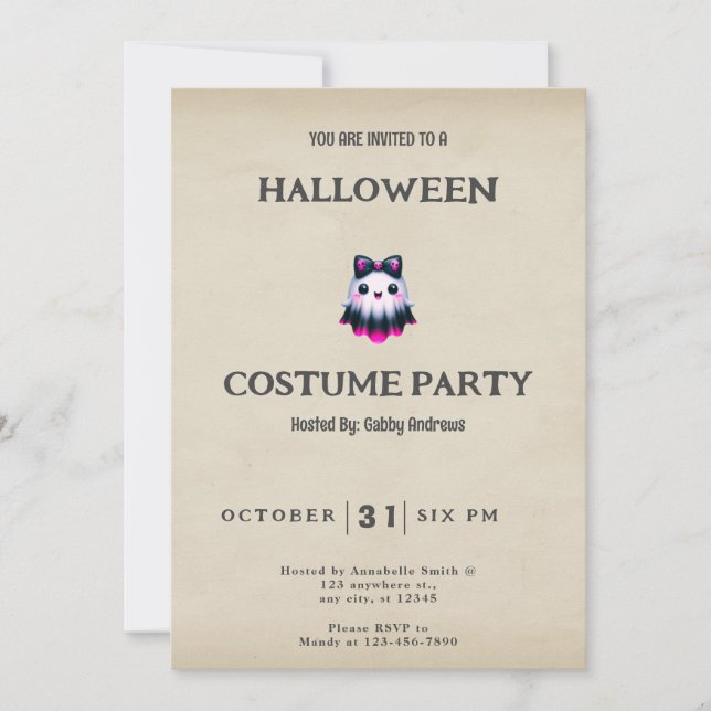 Convites Cascas Brancas Negras, Rosa, Vintage Halloween (Frente)