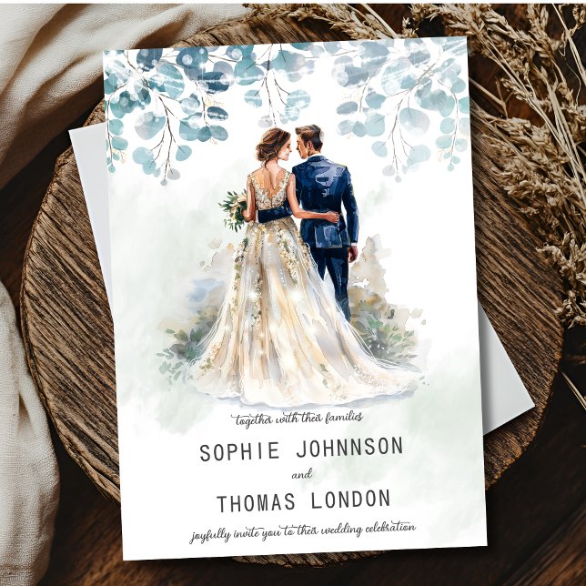 Convites Cascasal de casamento de eucalipto verde e poeira (Criador carregado)