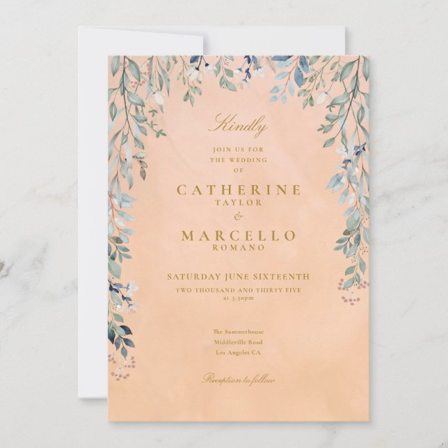 Convites Cascata Floral de Verdor Casamento Rústico Toscano (Frente)