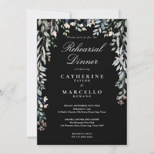 Convites Cascata Floral Preto e Branco Jantar de Ensaios