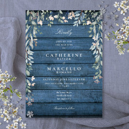 Convites Cascata Floral Verde Rústico Azul Madeira Casament