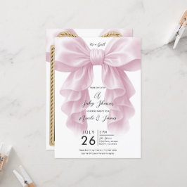 Convites Cascata Rosa com Babado Laço Chique Baby Shower 