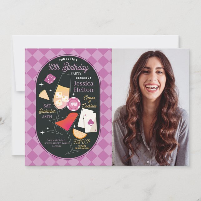 Convites Casino Cocktails Las Las Vegas Foto de aniversário (Frente)