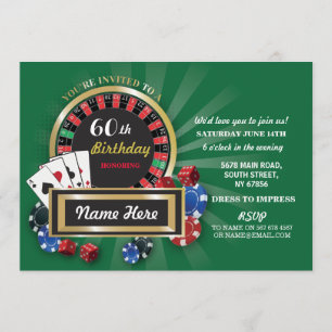 Convites Casino Night Birthday Las Vegas Roulette Invite