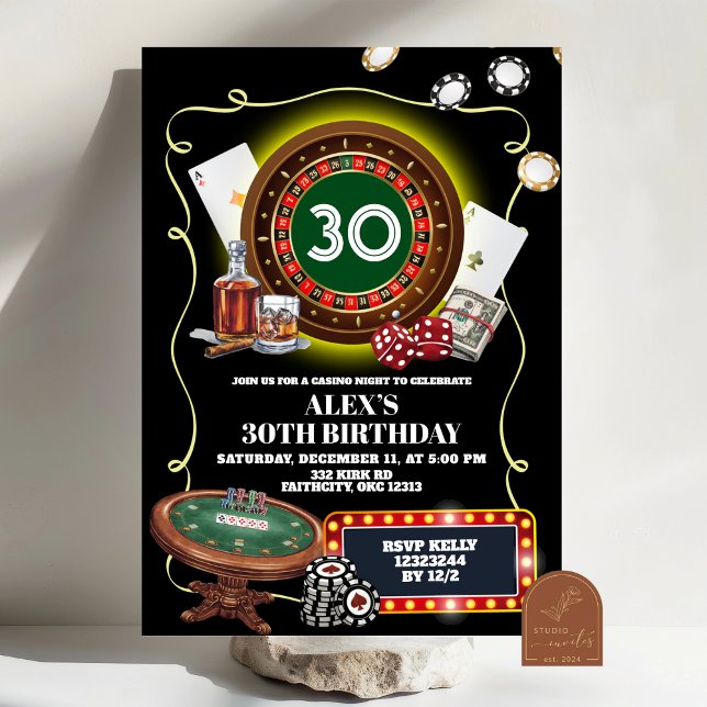 Convites Casino Night Poker Man Adult Birthday (Criador carregado)