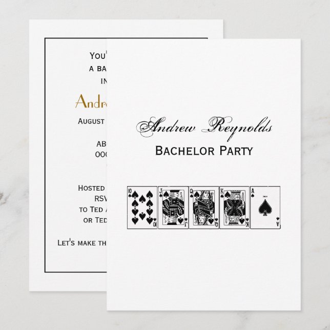 Convites Casino Night Poker Royal Hetero Flush Spades (Frente/Verso)