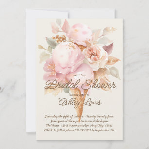 Convites Casquinha de sorvete dourado floral rosa sorvete