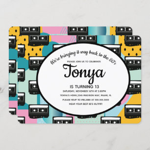 Convites Cassete de Colagem Rosa do Partido 80s 90s Joga De