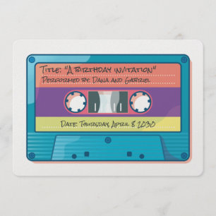 Convites cassete de música retrô colorida dos anos 80