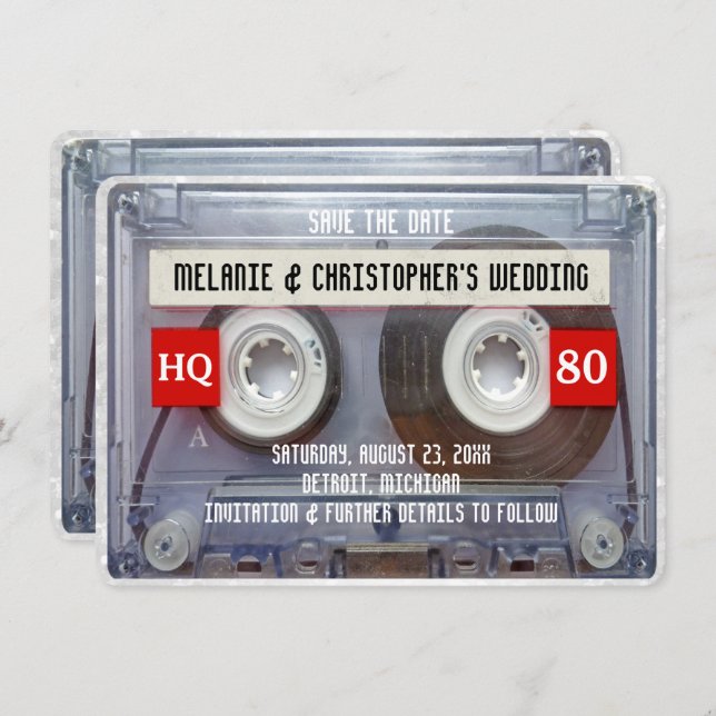 Convites Cassete Mixtape dos anos 80 Casamento Salve a data (Frente/Verso)