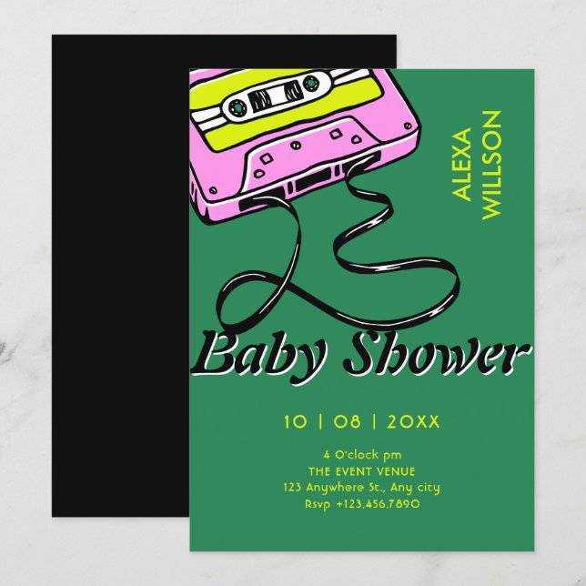 Convites Cassette retro baby shower (Frente/Verso)