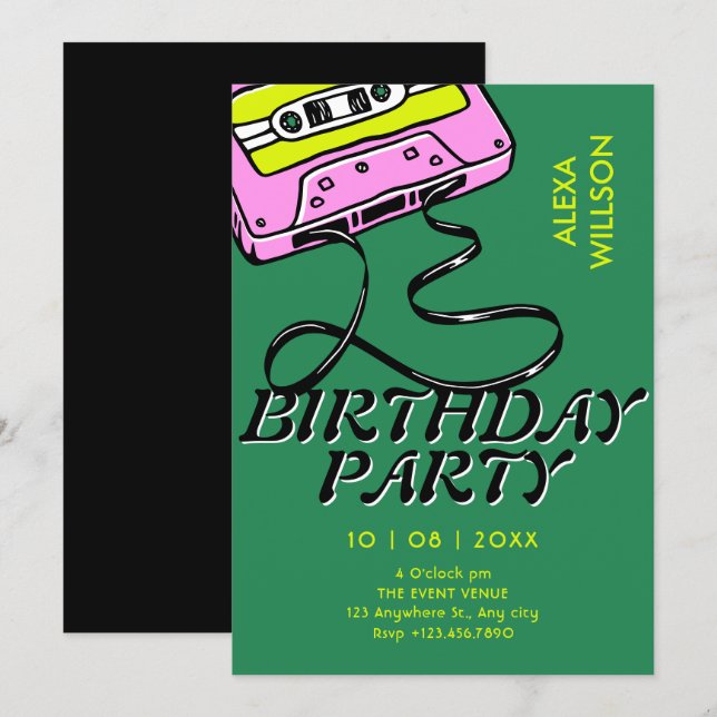 Convites Cassette retro birthday (Frente/Verso)