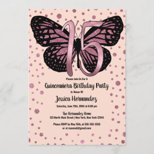 Convites Cassis Pink Butterfly Glitter Confetti Quinceañera