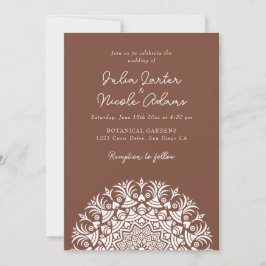 Convites Castanho Cacau Marrom Abstrato Mandala Casamento