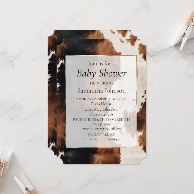 Convites Castanho Negro Negro Sudoeste Cowboy Cowhide (Frente/Verso In Situ)