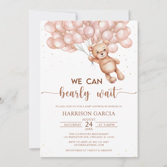 Convites Castanho Podemos Esperar O Chá de fraldas Do Urso  (Frente)