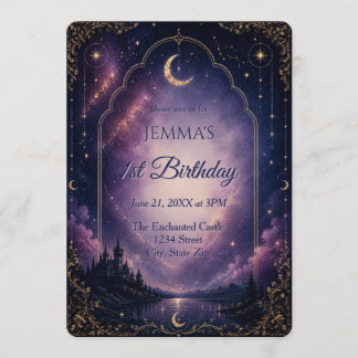 Convites Castelo Celestial Lua e Estrelas Primeiro Aniversá