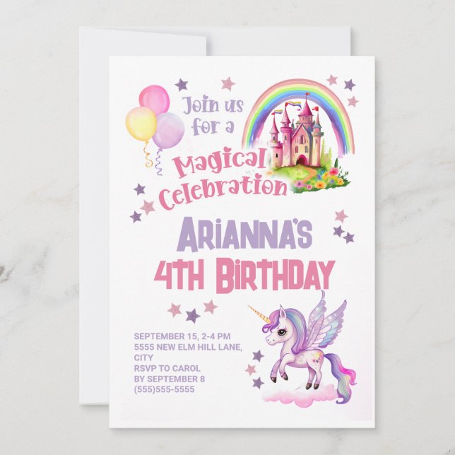 Convites Castelo da Menina de 4 anos de idade  (Frente)