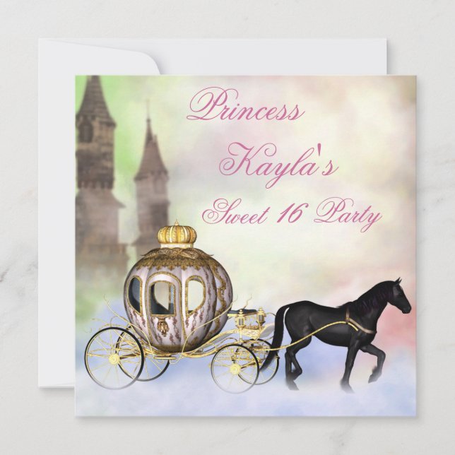 Convites Castelo da Princesa Carruagem Real Princesa Sweet  (Frente)