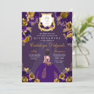 Convites Castelo da Princesa Roxo e Dourada Quinceañera