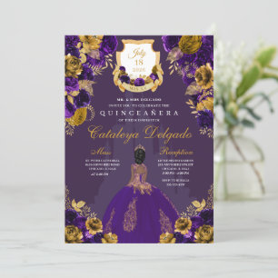Convites Castelo da Princesa Roxo e Dourada Quinceañera
