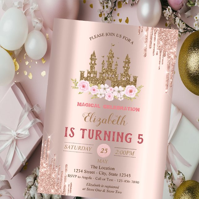 Convites Castelo de Brilho Dourado, Gotas de Rosa Dourado A (Criador carregado)