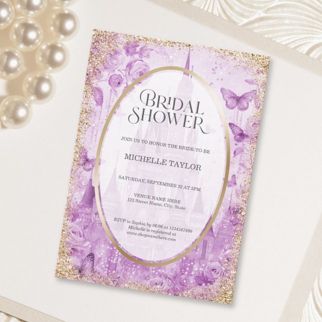 Convites Castelo de Conto de Fadas Floral Enchanted Forest  (Enchanted Forest Fairytale Castle Floral Bridal Invitation)