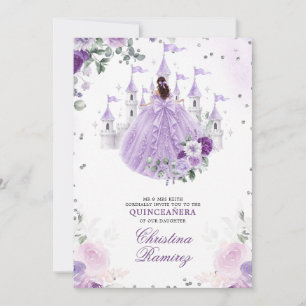 Convites Castelo de Conto de Fadas Princesa Roxo Lilás Quin