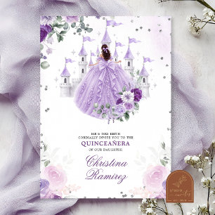 Convites Castelo de Conto de Fadas Princesa Roxo Lilás Quin