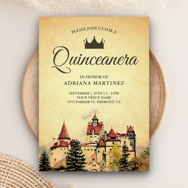 Convites Castelo de Conto de Fadas Vintage Quinceanera (Criador carregado)