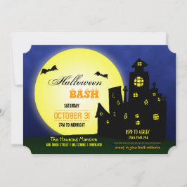 Convites Castelo de Halloween Bash Haunted| Morcegos| Lua
