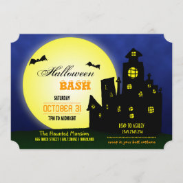 Convites Castelo de Halloween Bash Haunted| Morcegos| Lua