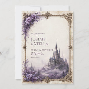 Convites Castelo de Noiva com Névoa e Rosa Lavanda