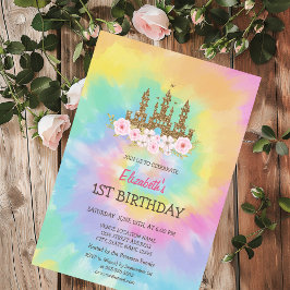 Convites Castelo de Princesa Flores Tie Dye Aniversário