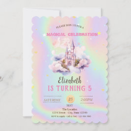 Convites Castelo de Princesa Nuvens Aniversário Holográfico