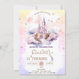 Convites Castelo de Princesa Nuvens, Estrelas Pastel Aniver