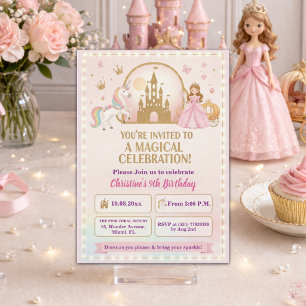 Convites Castelo Dourado da Princesa Unicórnio Festa de Ani