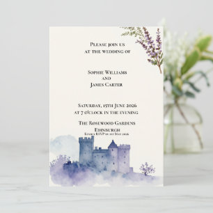 Convites Castelo Escocês Lavanda Aquarela Casamento
