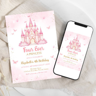 Convites Castelo Four Ever A Princess Aniversário de 4 anos
