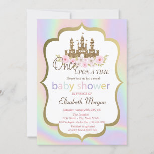 Convites Castelo Glamouroso Floral, Chuvinha de Bebê Hologr