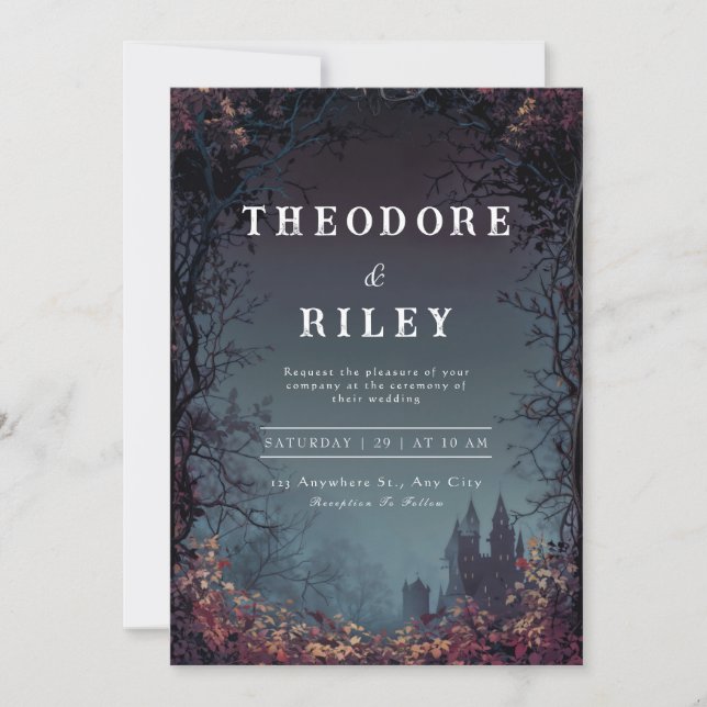 Convites Castelo Gótico Floresta de Outono Casamento Fantas (Frente)