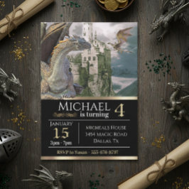 Convites Castelo Medieval Dragão de Bronze Aniversário Metá