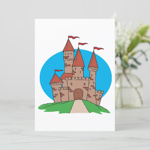 Convites Castelo Medieval na Colina com Bandeiras Vermelhas