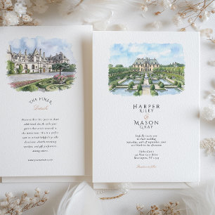 Convites Castelo Oheka Casamento Aquarela Nova York