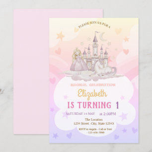 Convites Castelo Princesa Pônei Arco-íris Aniversário