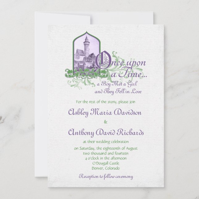 Convites Castelo Purple Green Fairytale Em Casamento (Frente)