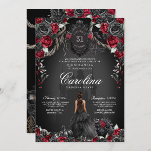 Convites Castelo Quinceanera Red Black Rosa Gothic Hauned